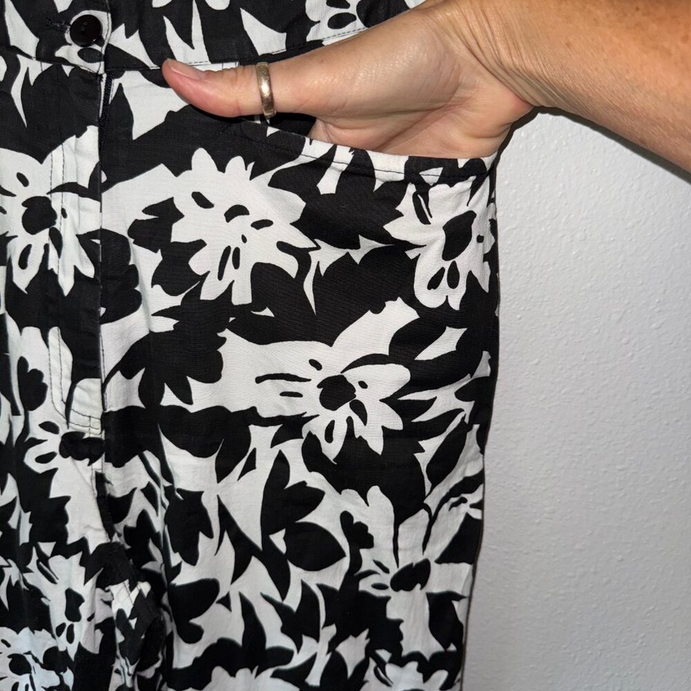 Patchington Black White Floral High Waist‎ Capri Pants Size M - Picture 3 of 8